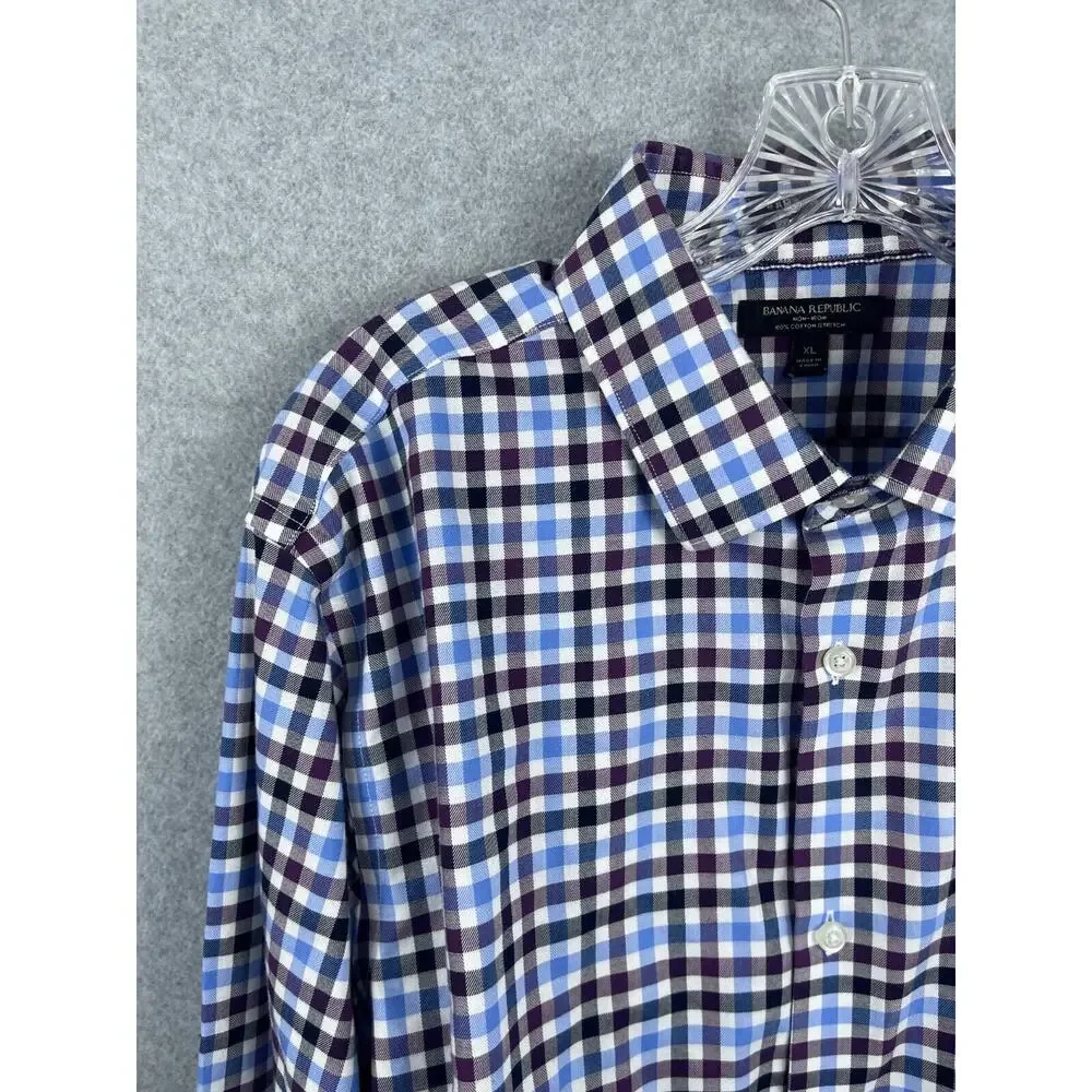 Banana Republic‎ Shirt Mens XL Blue Checks Long Sleeve Button Up Classic Preppy